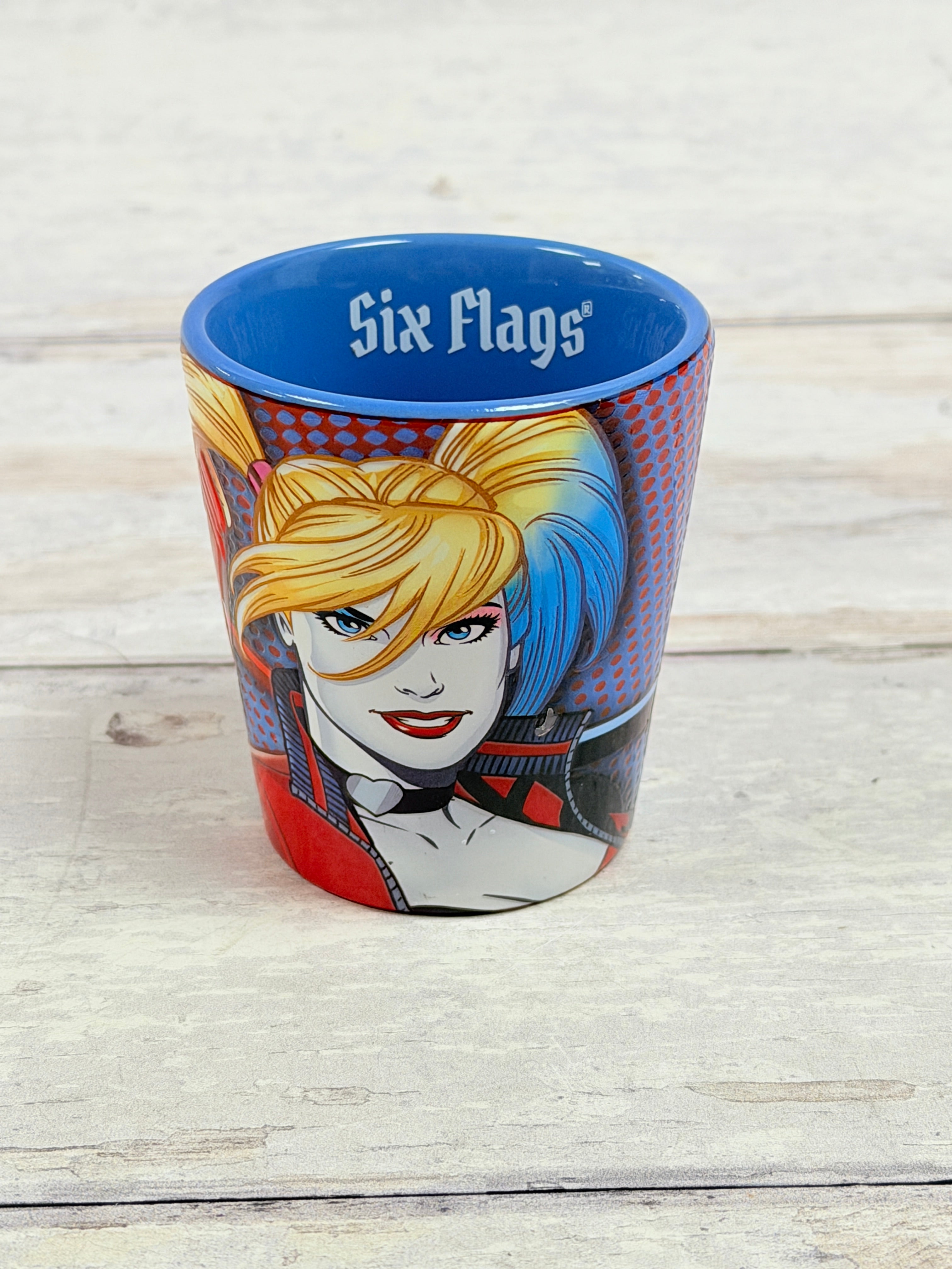 Harley Quinn Ceramic Shot Glass from Six Flags