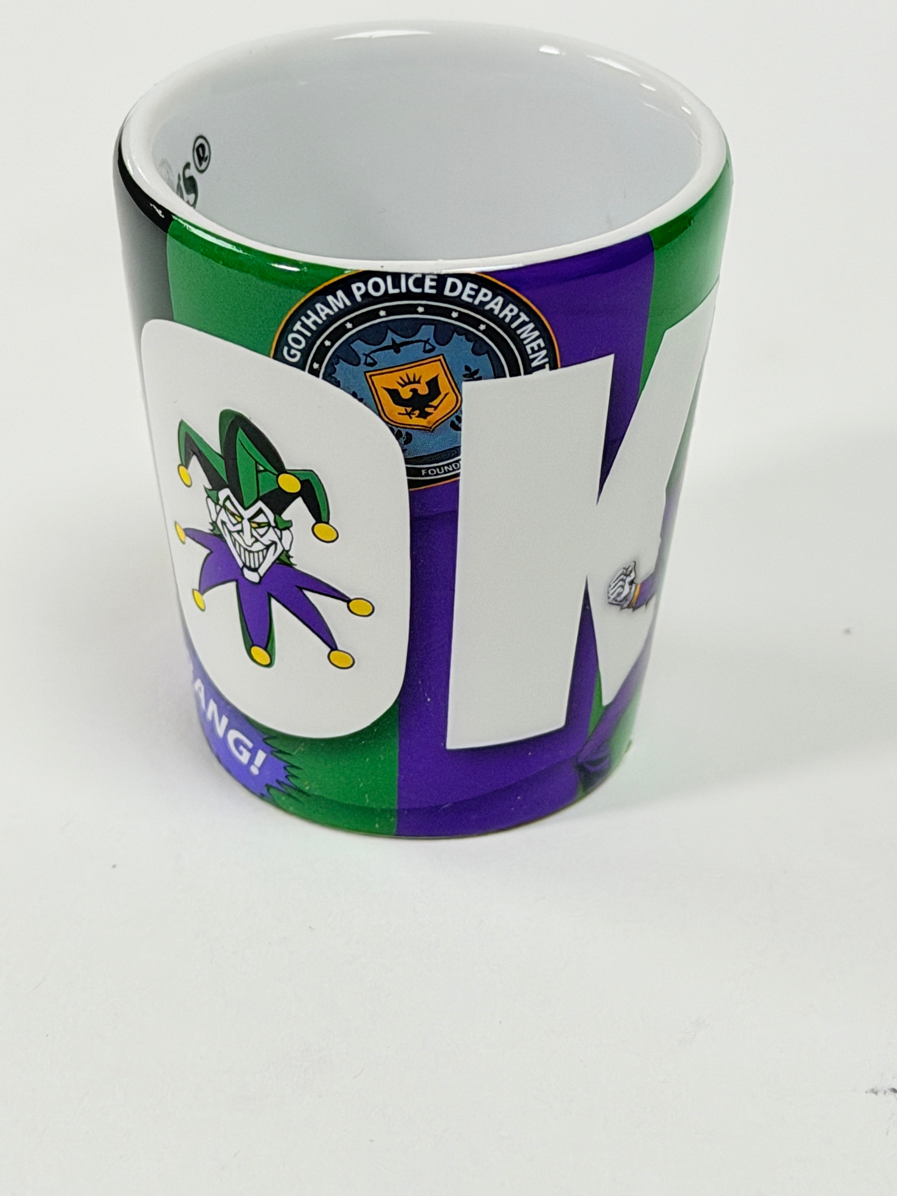 Six Flags The Joker Ceramic Green / Blue Souvenir Shot Glass