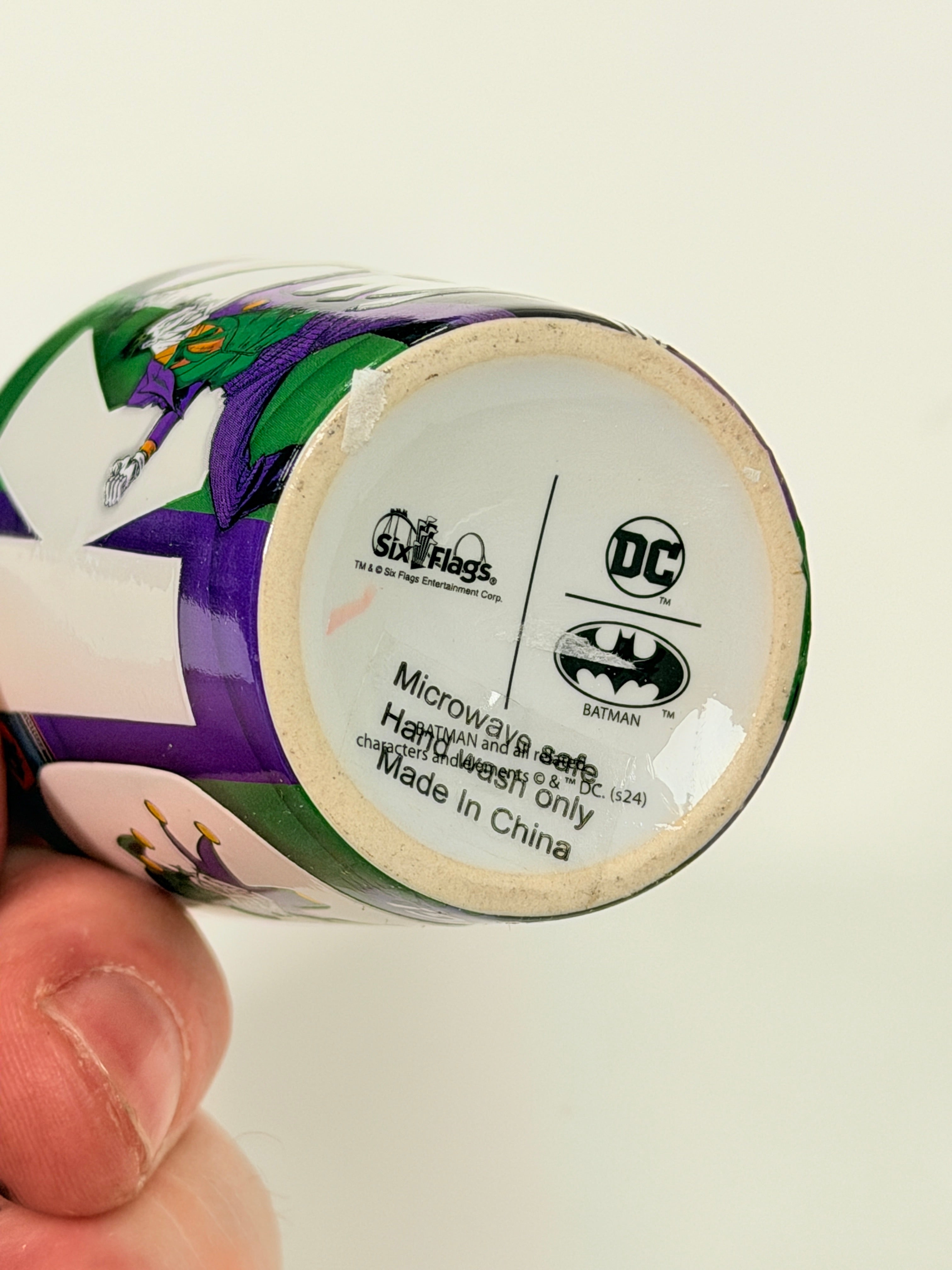 Six Flags The Joker Ceramic Green / Blue Souvenir Shot Glass