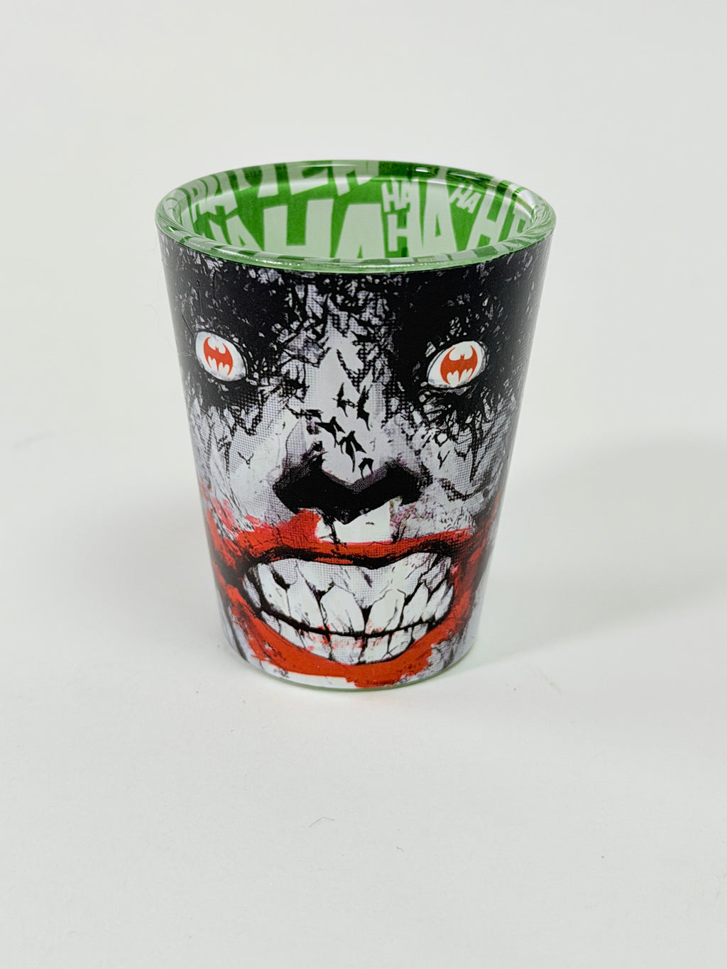 Six Flags The Joker Glass Shot Glass HA HA Green Interior