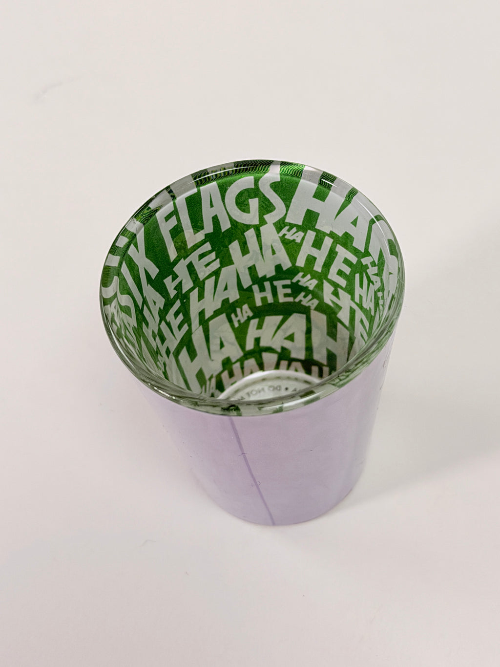 Six Flags The Joker Glass Shot Glass HA HA Green Interior